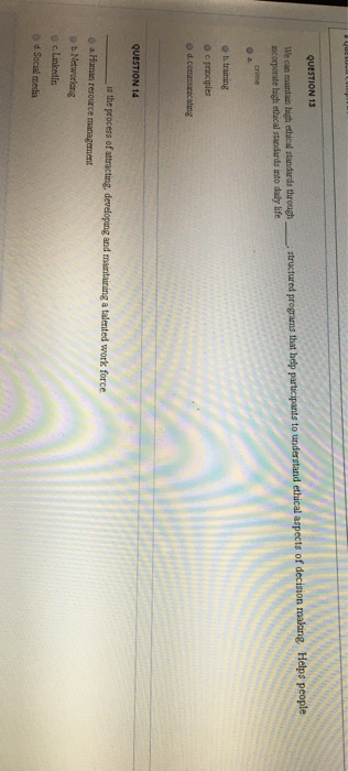  QUESTION 13 structured programs that help participants to understand ethical aspects