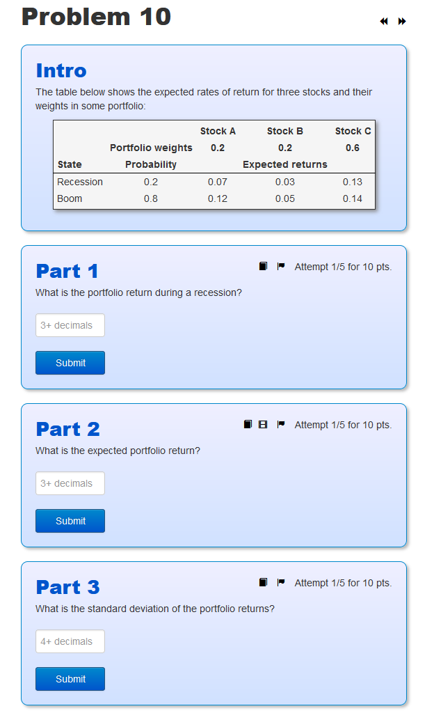 Problem 10 Intro The table below shows the expected rates of