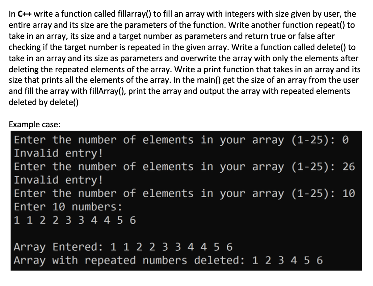 In C++ write a function called fillarray() to fill an array