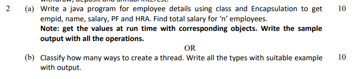  2(a) Write a java program for employee details using class and