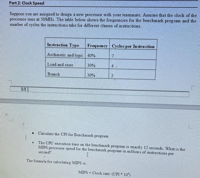  this is from computer organization course Part 2: Clock Speed Suppose
