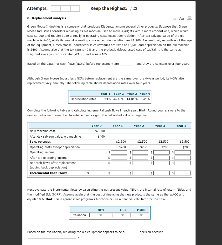 Attempts: Keep the Highest: /23 8. Replacement analysis Aa Aa Green