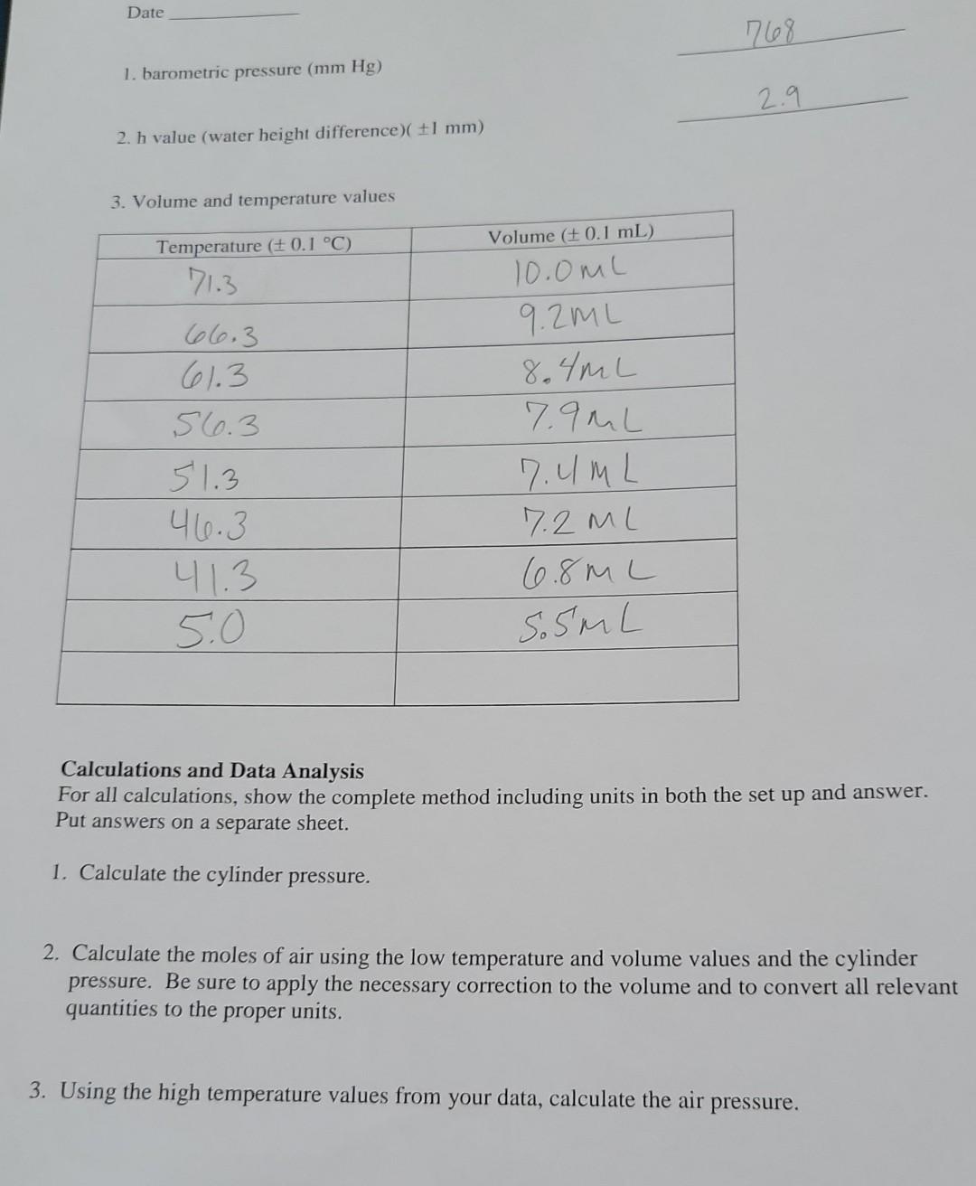  please help question number 3 at bottom Date 768 1. barometric