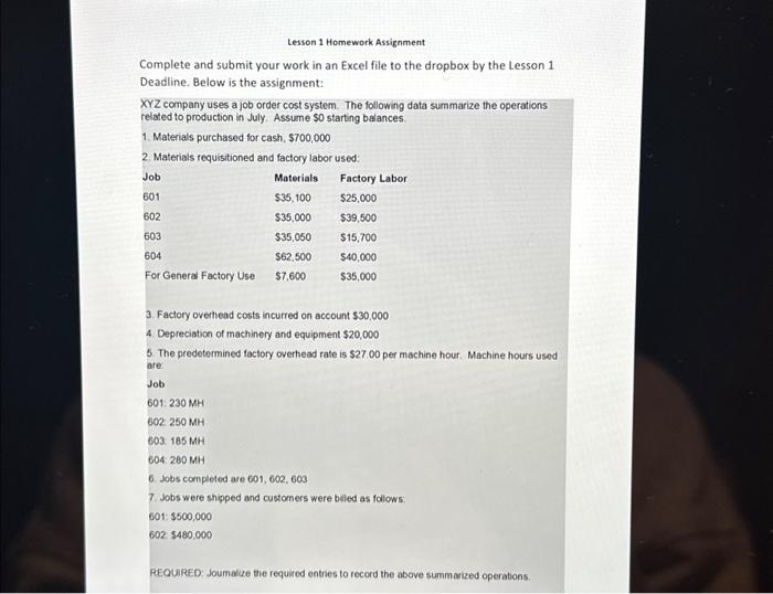  Lesson 1 Homework Assignment Complete and submit your work in an