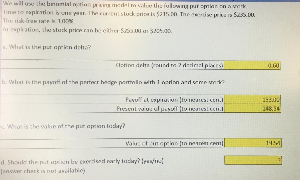 Please help with part D We will use the binomial option pricing
