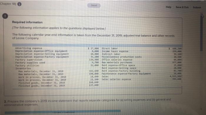  Chapter 18) Seved Help Save En Sum ! Required information [The