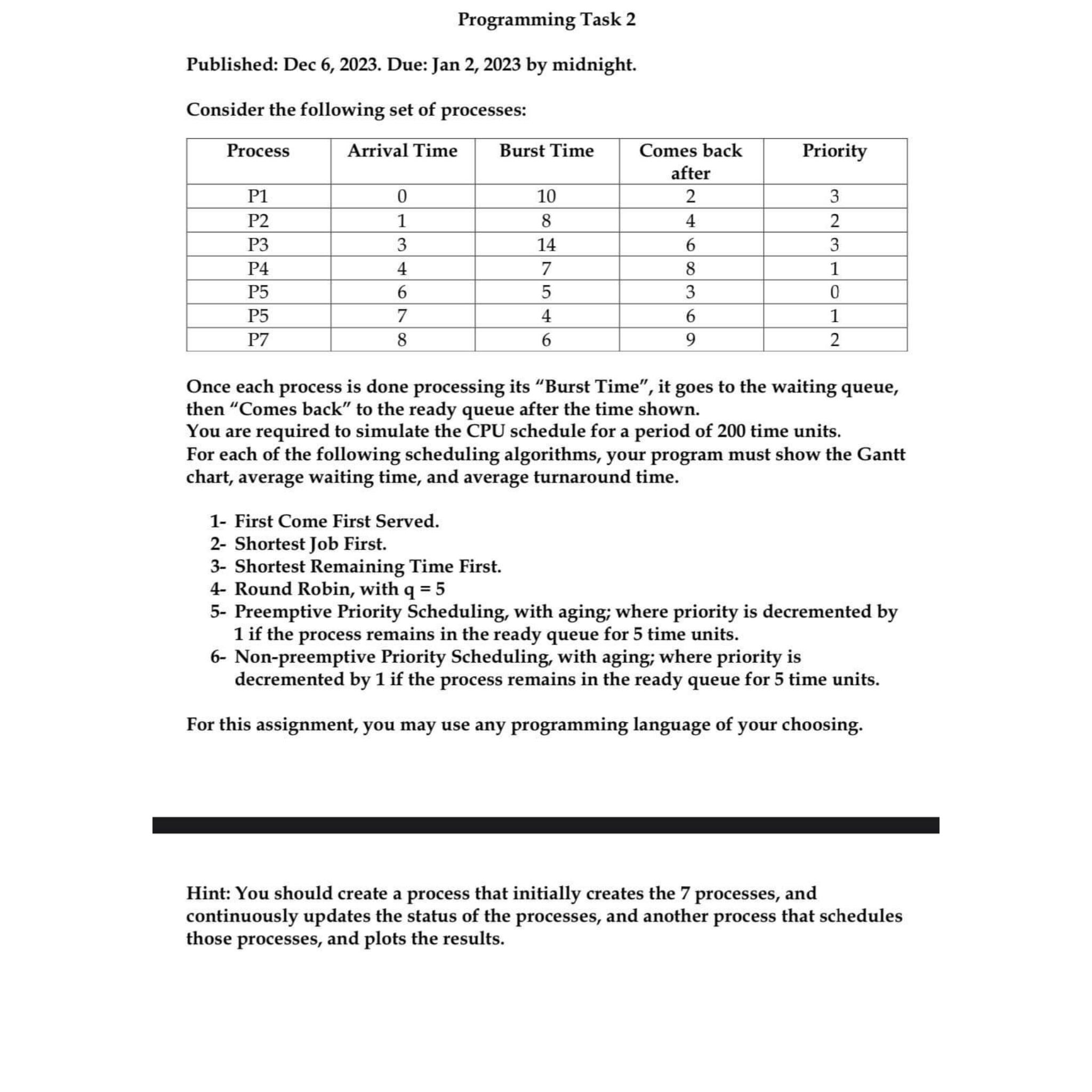  Write a C code on the Linux operating system Which give