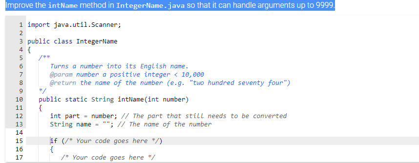 Improve the intName method in IntegerName. java so that it can