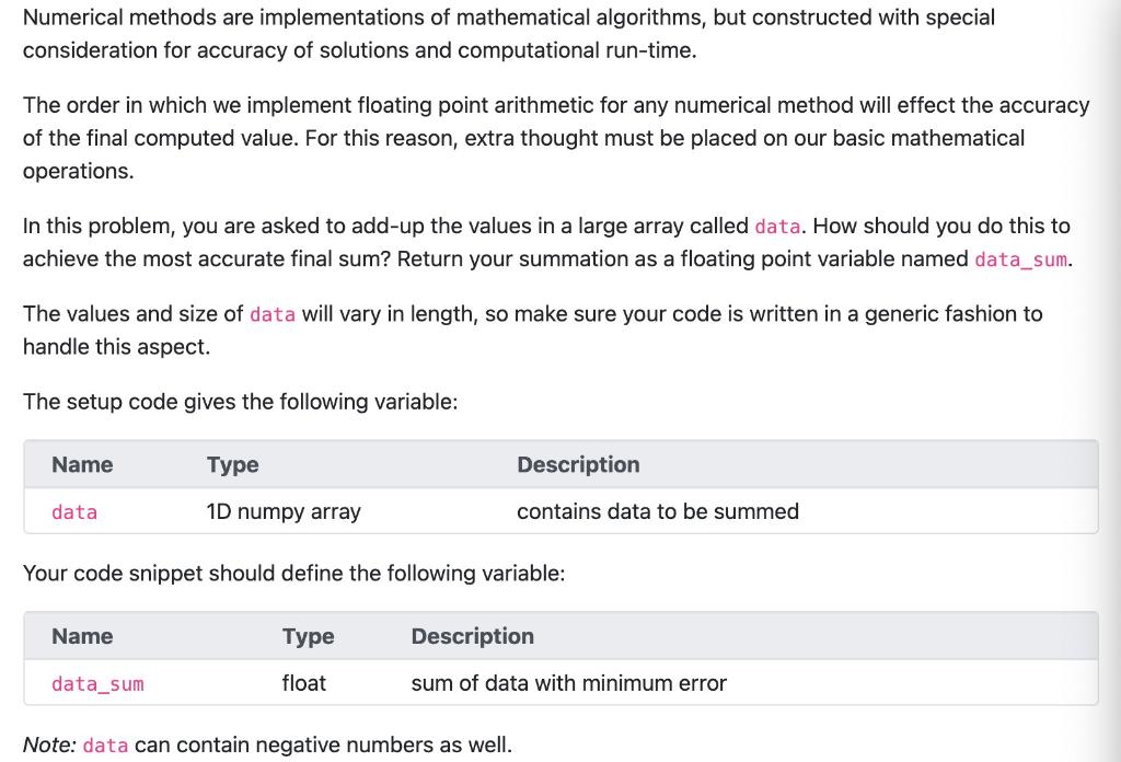 The coding below is NOT correct since the error of sum