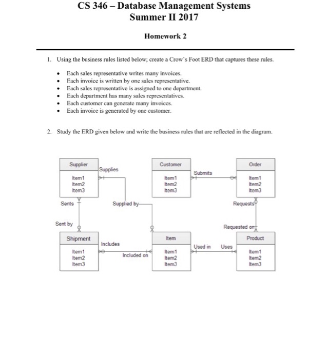  Using the business rules listed below: create a Crow's Foot ERD