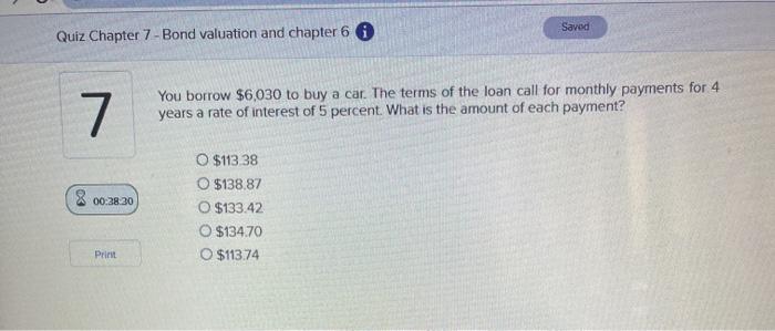  Savod Quiz Chapter 7 - Bond valuation and chapter 6 0