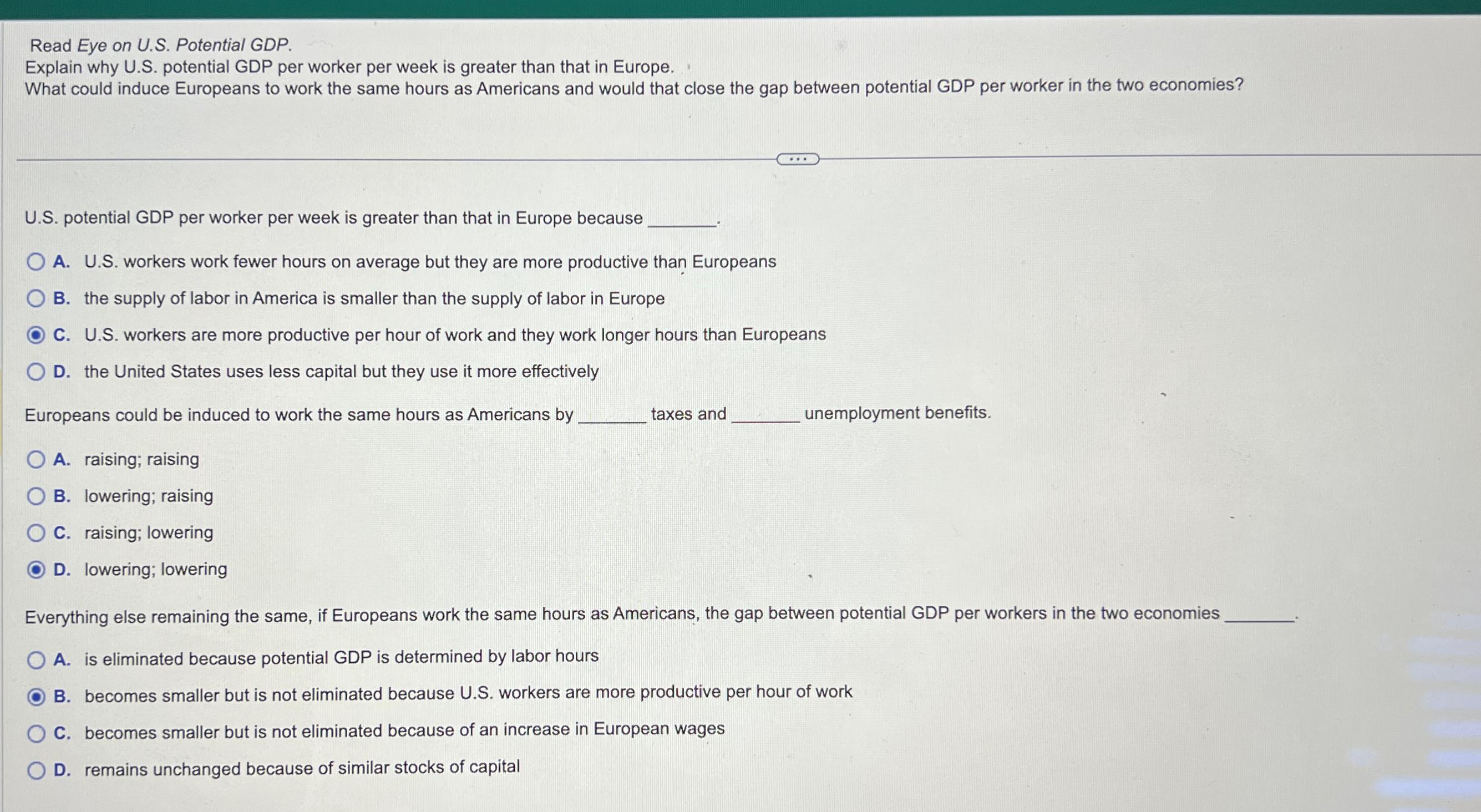  Read Eye on U.S. Potential GDP. Explain why U.S. potential GDP