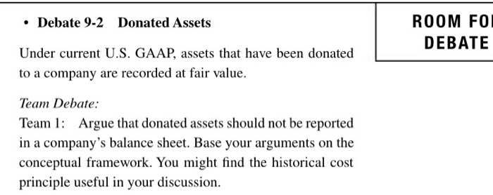 Answer Team 1 ROOM FOl DEBATE . Debate 9-2 Donated Assets Under