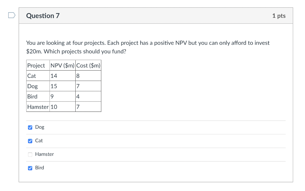  i need help asap You are looking at four projects. Each