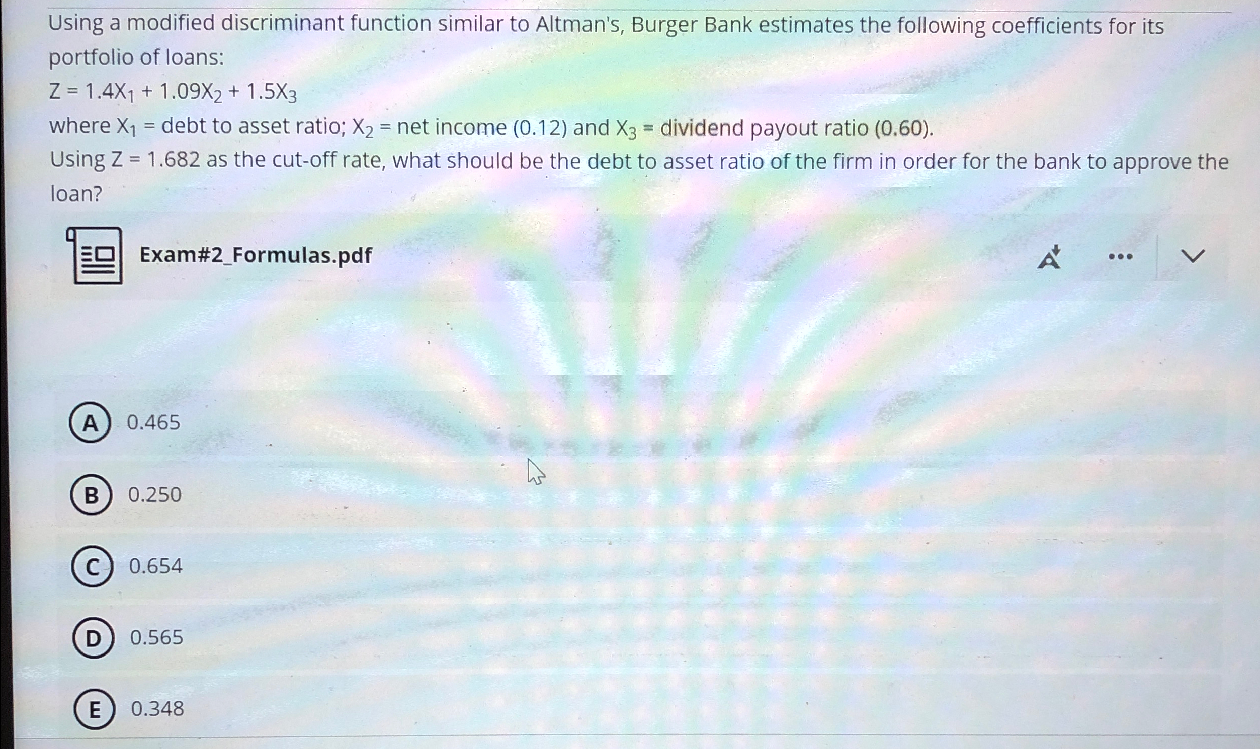  Using a modified discriminant function similar to Altman's, Burger Bank estimates