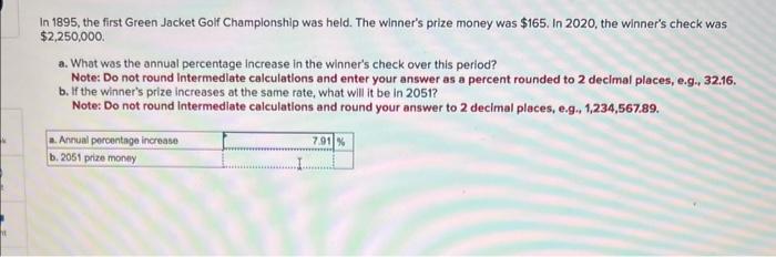 please help!!! In 1895, the first Green Jacket Golf Champlonship was held.
