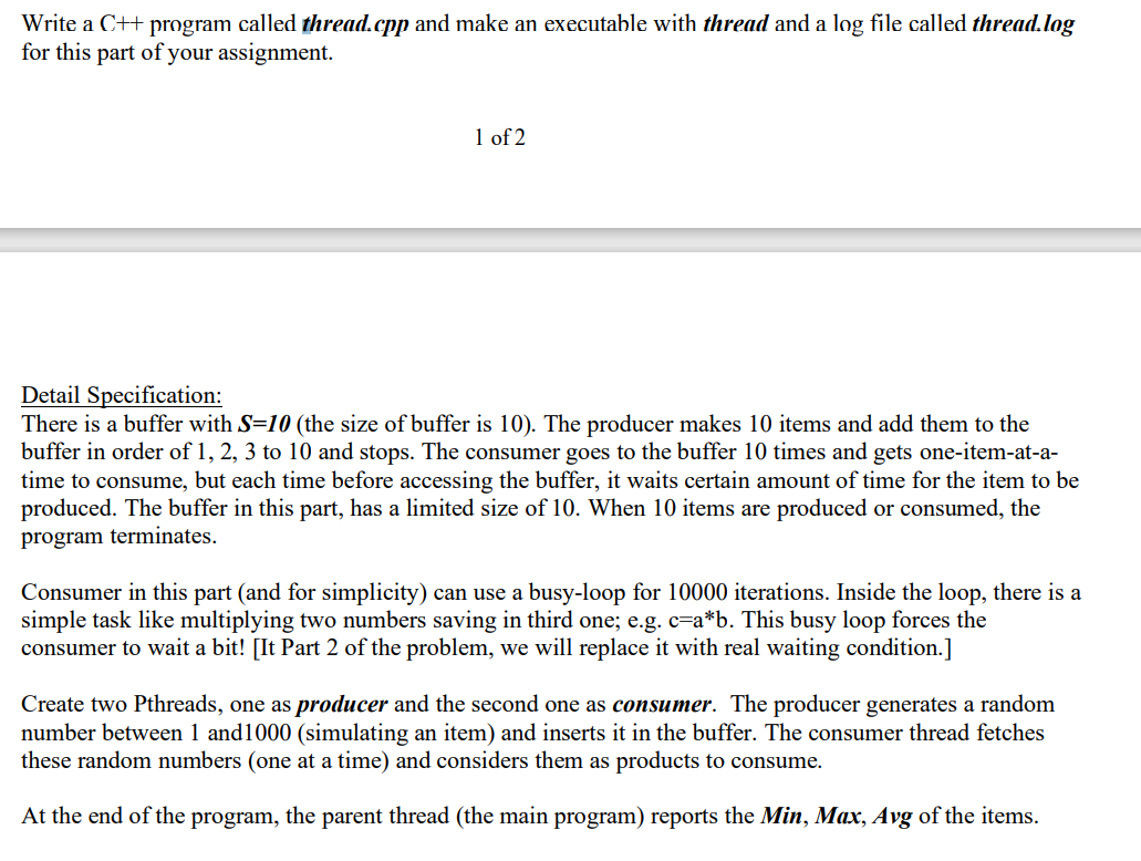  Write a C++ program called thread.cpp and make an executable with
