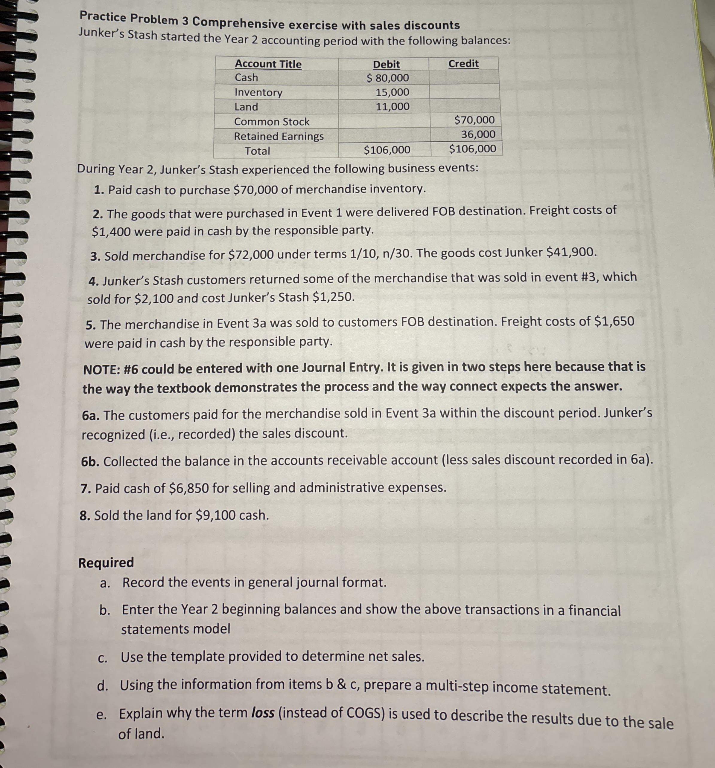  Practice Problem 3 Comprehensive exercise with sales discounts Junker's Stash started