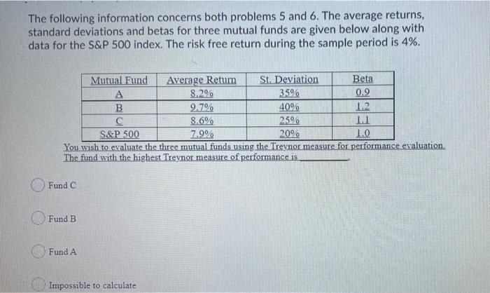 i need the answer The following information concerns both problems 5 and
