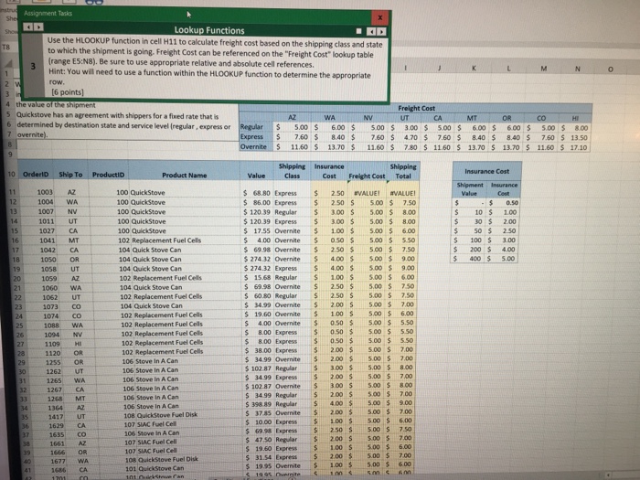  Lookup Functions Use the HLOOKUP function to which the shipment is