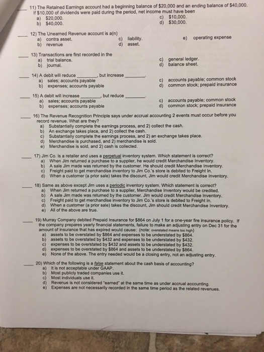 for each of the following questions. A post-closing trial balance contains a)