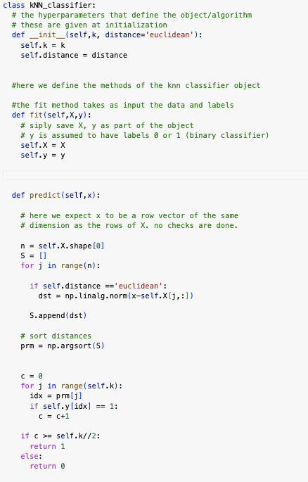  1. Initialize a k-NN classifier using the class we wrote above.