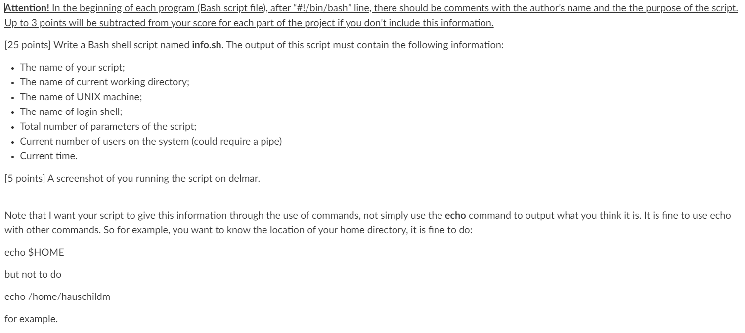 MUST BE DONE IN LINUX CODE Attention! In the beginning of each