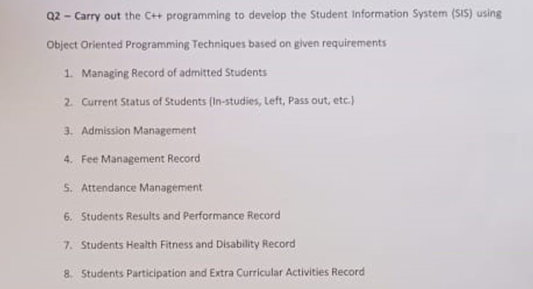 Q2 - Carry out the CH+ programming to develop the Student