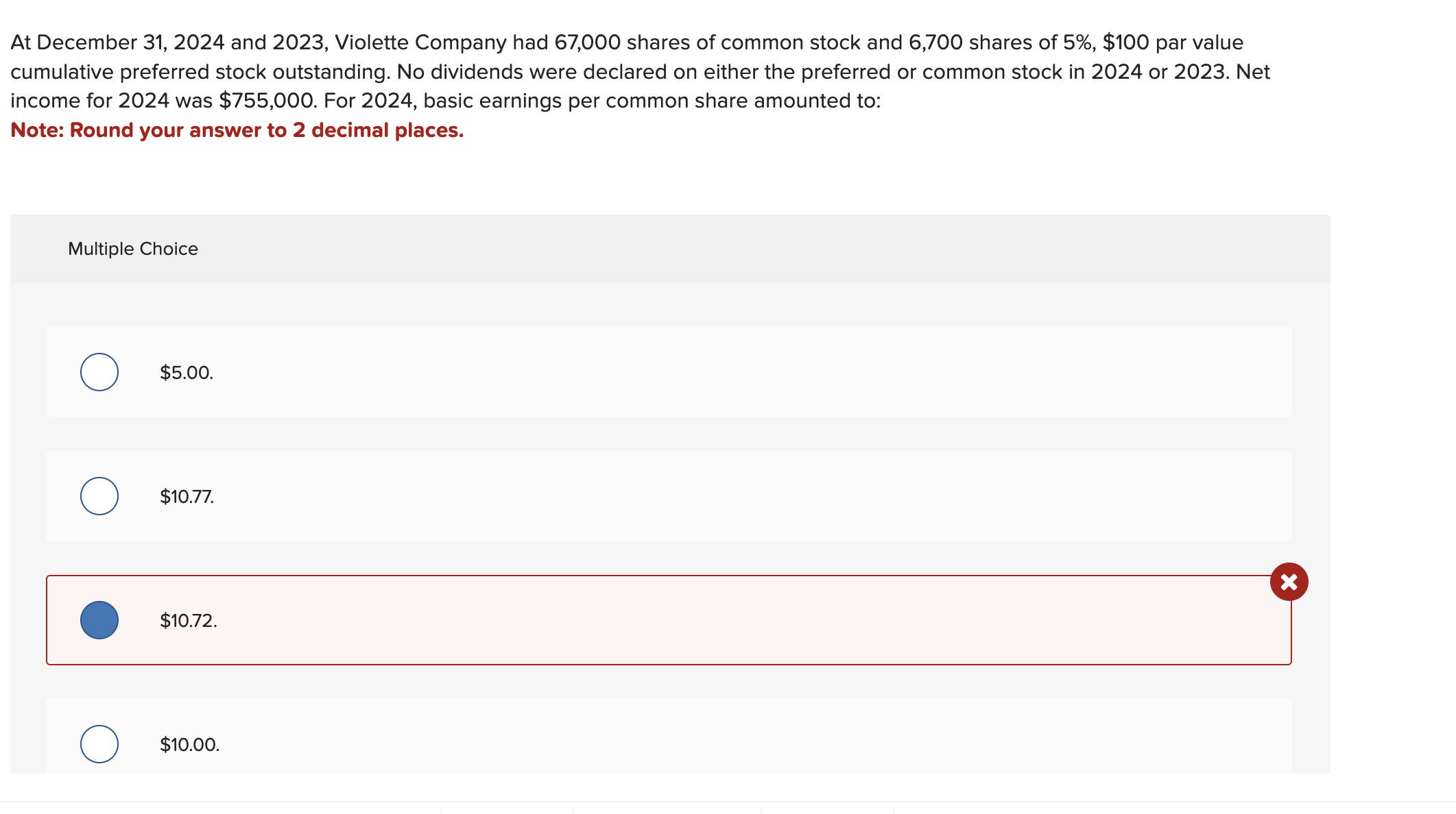  At December 31,2024 and 2023, Violette Company had 67,000 shares of