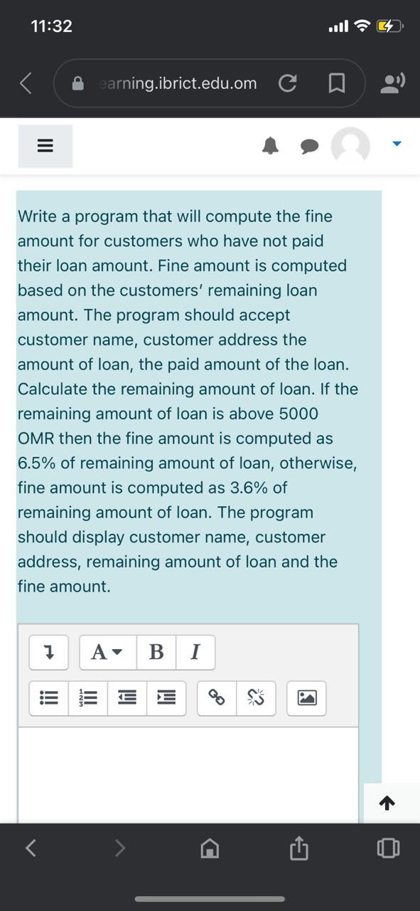  by a PYTHON program 11:32 earning.ibrict.edu.om C Write a program that