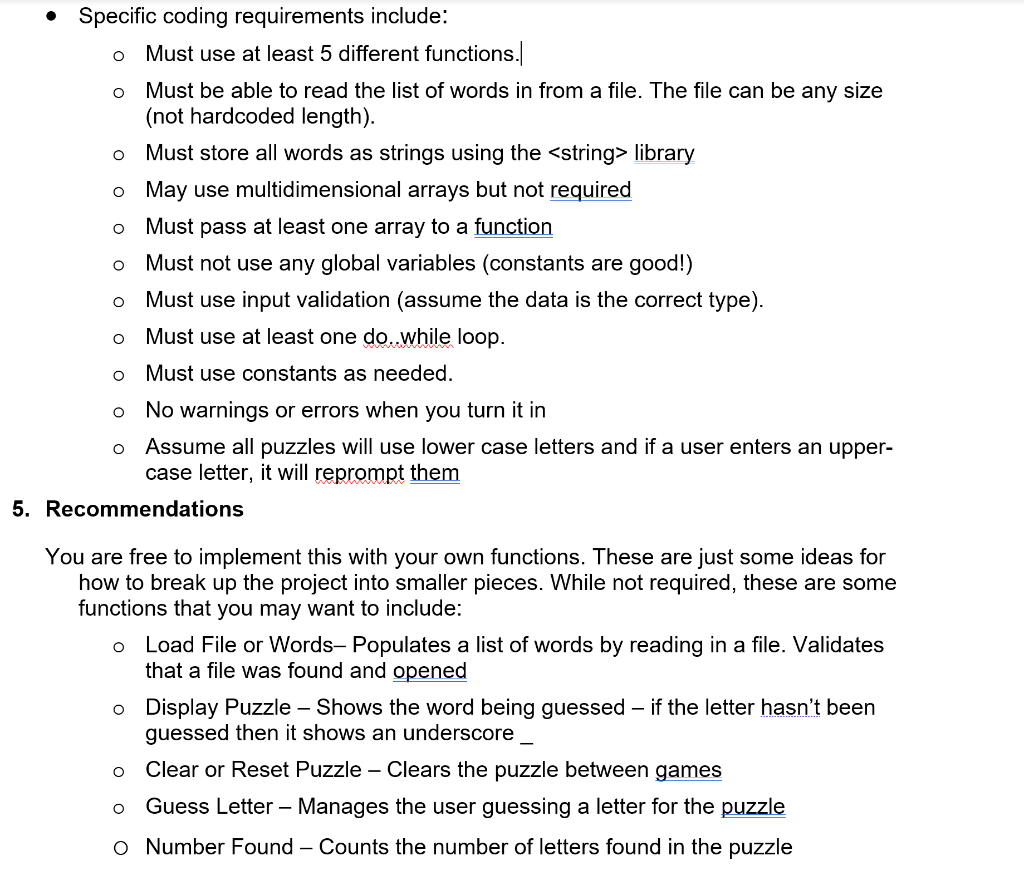 assignment is to develop the code to have the user play a