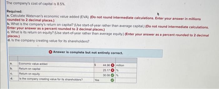 value added (EVA) b . What is the company's return on capital?