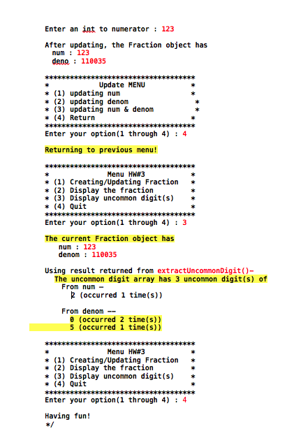 an output that is exactly the same as the sample output given