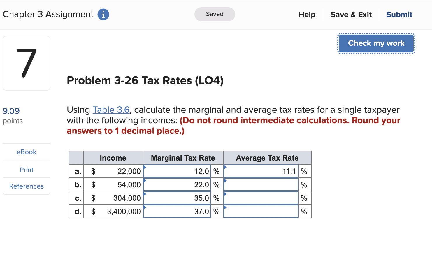  Chapter 3 Assignment i Saved Help Save & Exit Submit Check