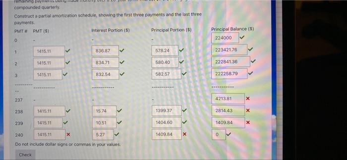 please fix whats wrong remaining puyuhyu compounded quarterly. Construct a partial amortization