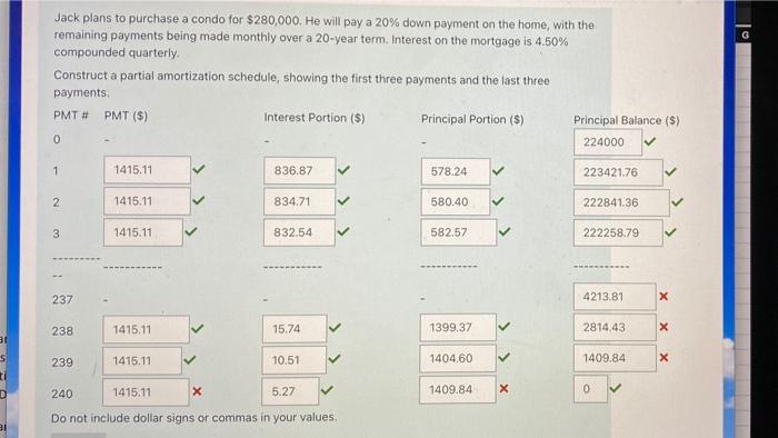 schedule, showing the first three payments and the last three payments PMT