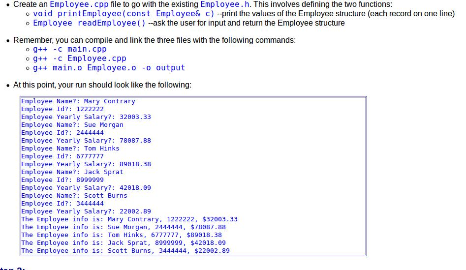 In c++ program: Write functions to read in and print an Employee