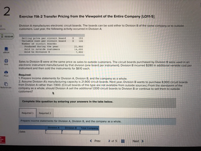  Use info below to answer subparts below 2 Exercise 11A-2 Transfer
