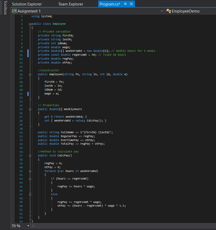 using System; Gpublic class Employee { // Private variables private string