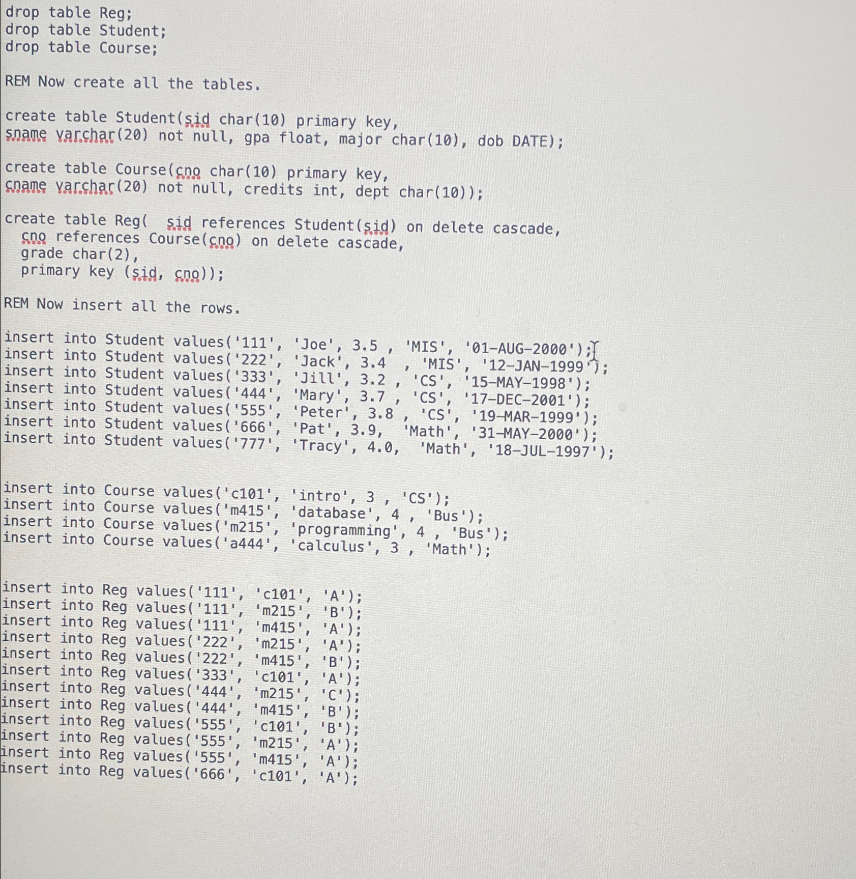  PART A Run the data set in Oracle Live SQL. An