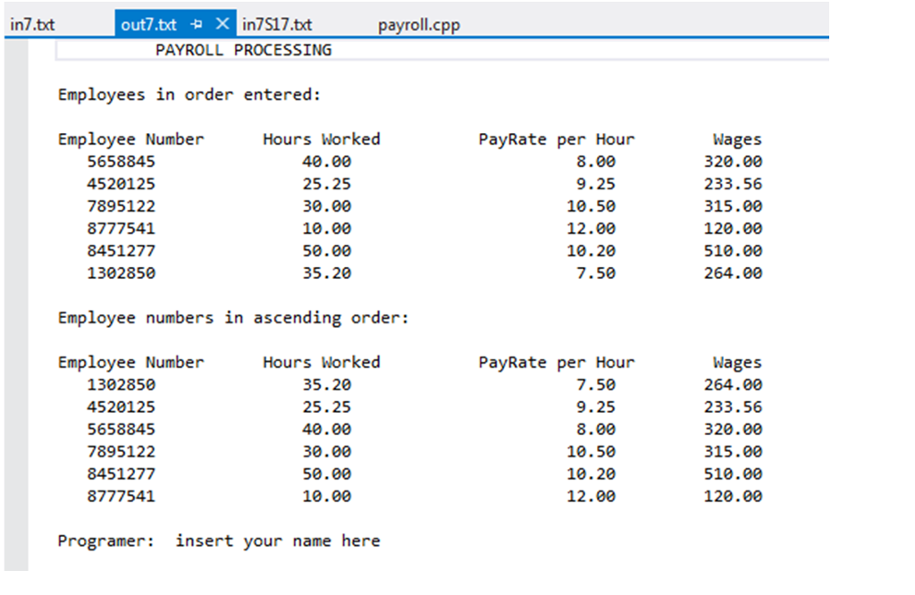 worked and the payrate per hour. It will search for two employees