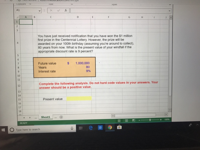 Solve using excel commands/formula A1 You have just received notification that you