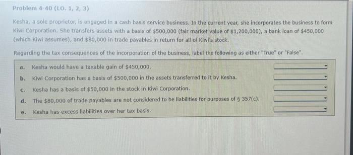 Problem 4:40 (LO. 1, 2, 3) Kestra, a sole proprietor, is