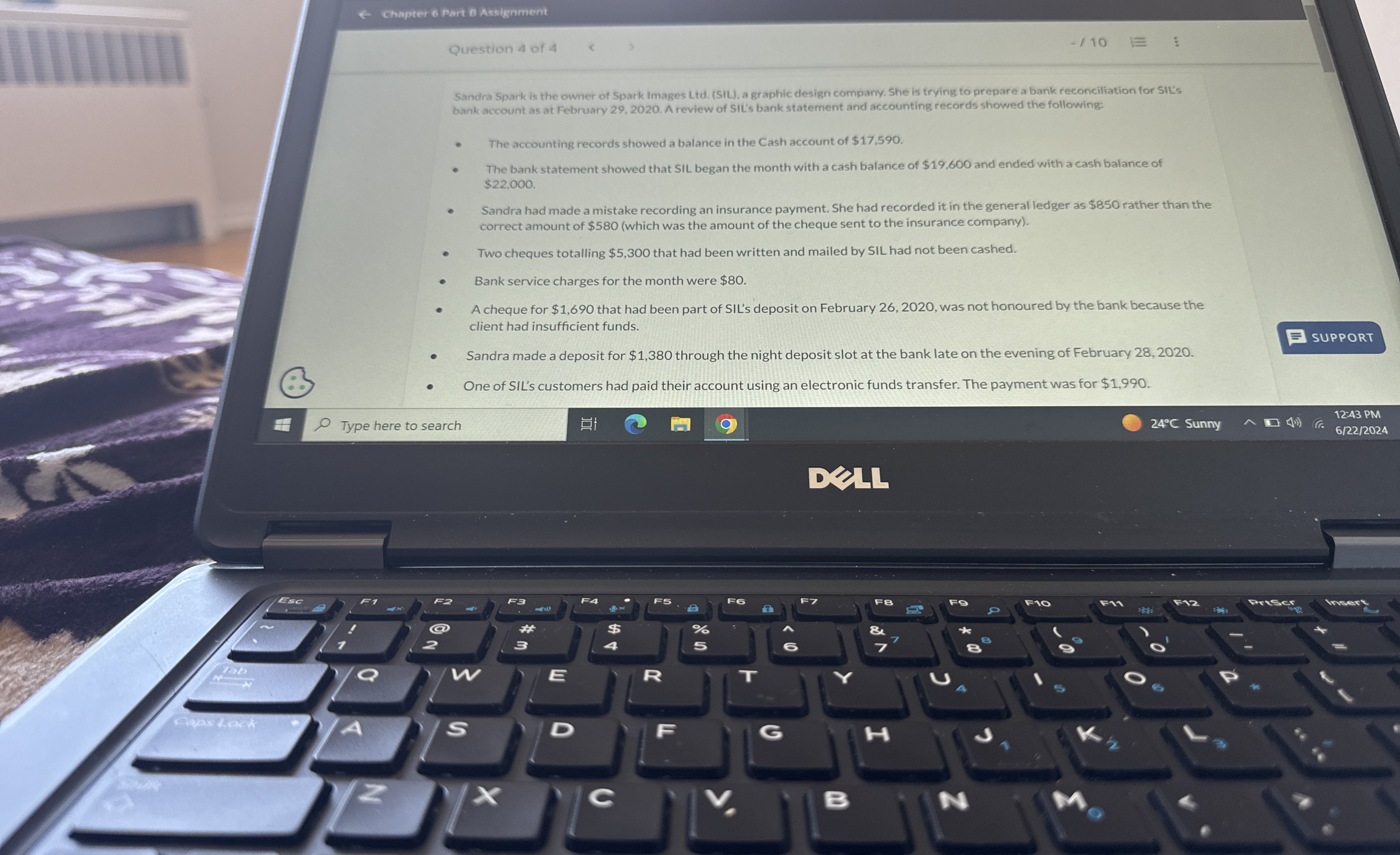  Chapter 6 Part B Assignment Question 4 of 4 -110 Sandra