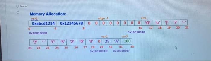 declaration given below: data var1: .word Oxabcd1234, 0x12345678 align 4 str1: .asciiz
