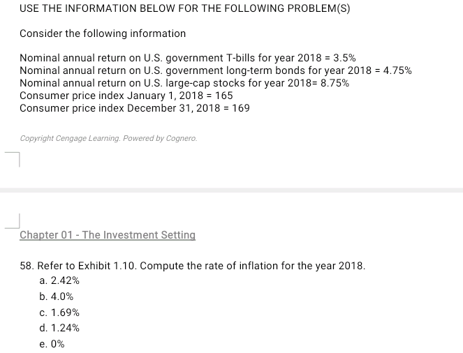 USE THE INFORMATION BELOW FOR THE FOLLOWING PROBLEM(S) Consider the following