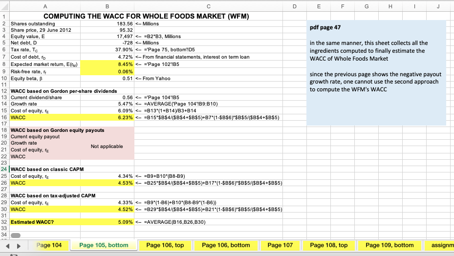 The second WACC calculation based on Gordon equity payouts is not