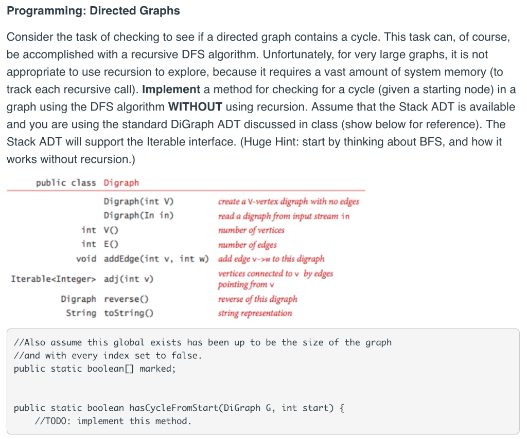  Programming: Directed Graphs Consider the task of checking to see if