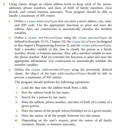  C++ using eclipse 5. Using classes, design an online address book