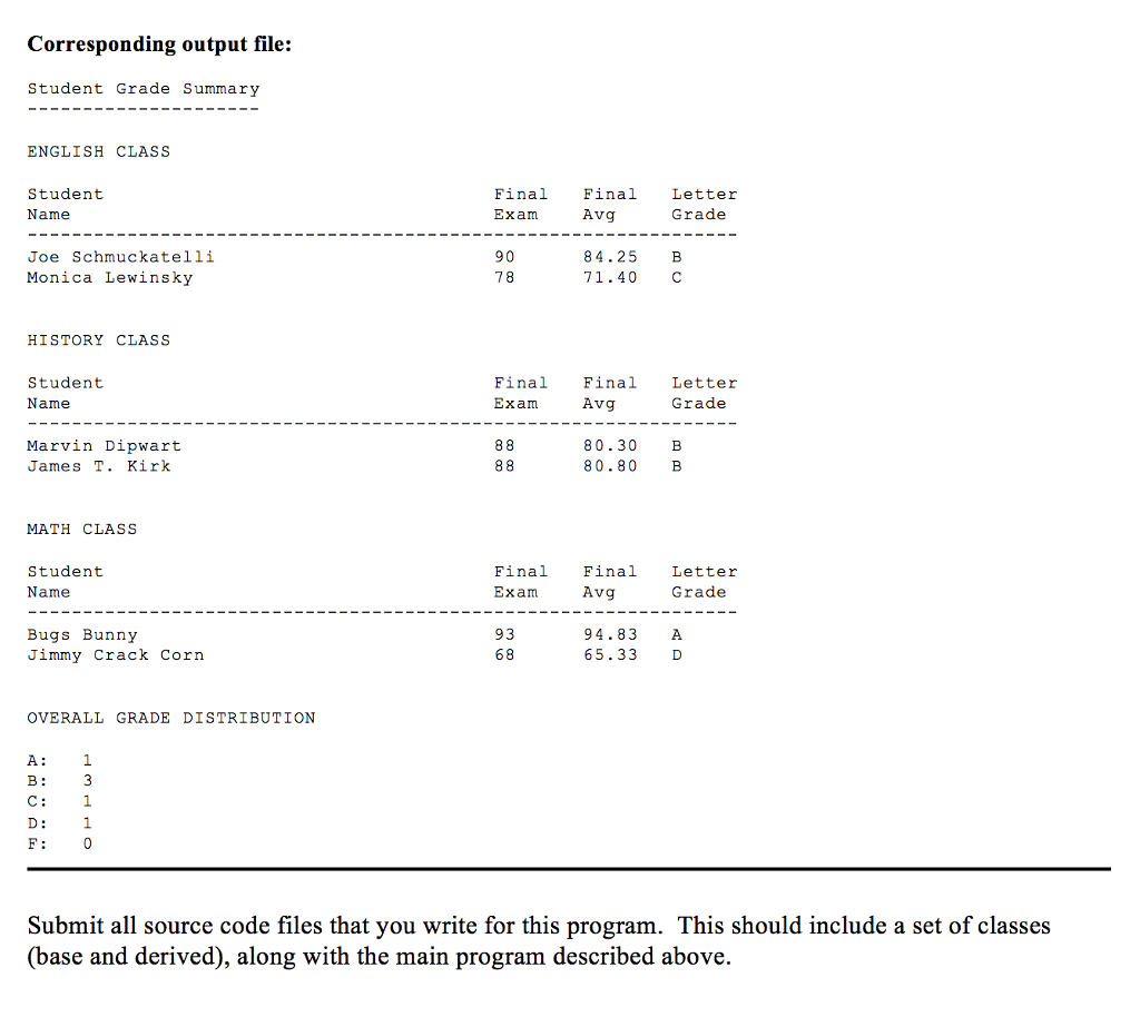 report to an output file. Details 1. Design a set of classes